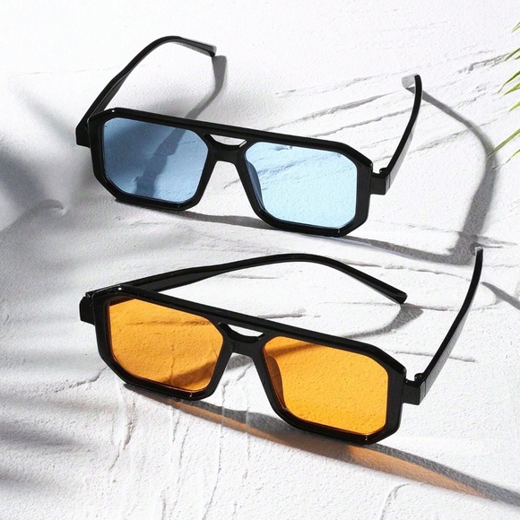 Oversized Unisex Sunglasses Two Pairs Fashion Designer Square Vintage Retro Y2K - Picture 3 of 8
